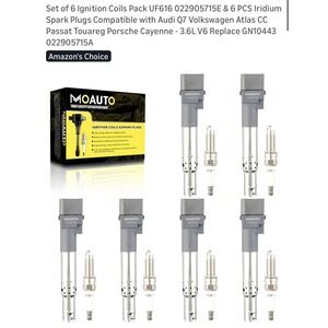 MOAUTO UF616 Ignition Coil & Iridium Spark Plug Set 6 For 3.6L V6 VW Audi Q7‎ CC
